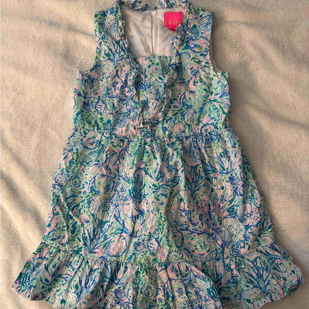 Lilly Pulitzer Blue and Green Ruffled Smocked Sundress